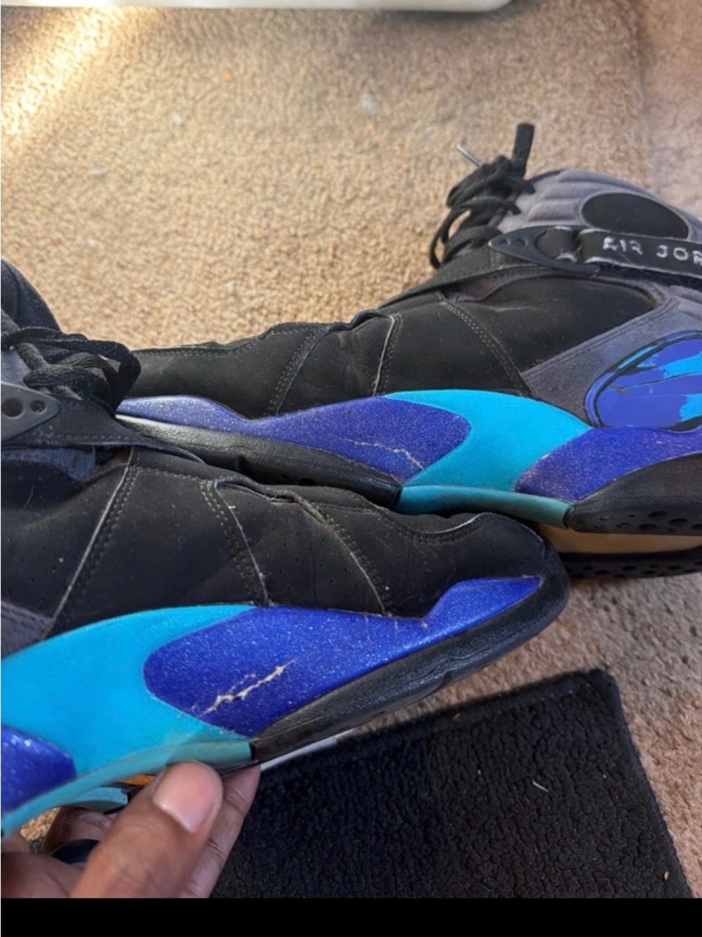 Jordan Men's Black Sneakers with Teal and Royal Blue Accents